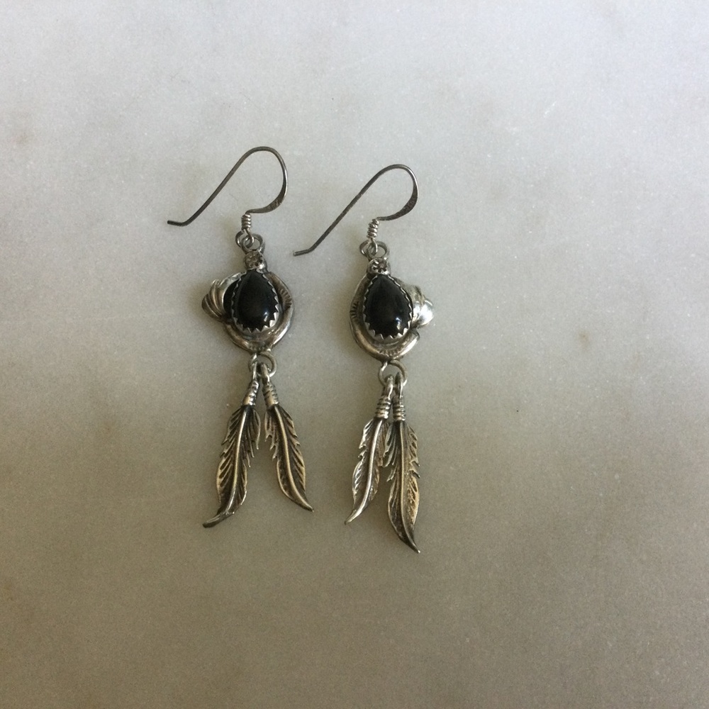 Navajo Sterling Silver & Black Onyx Earrings